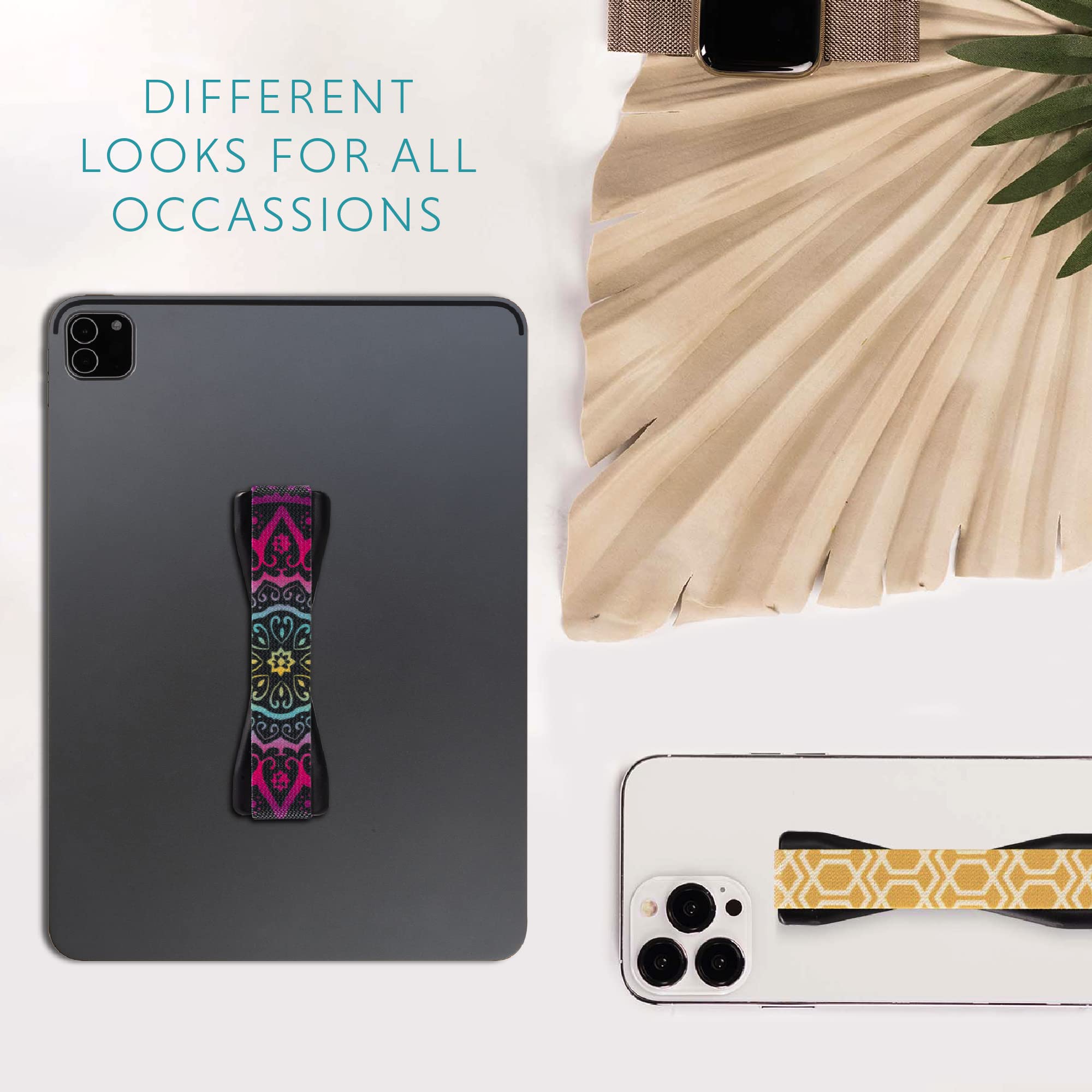 LOVEHANDLE Duo Elastic Strap for Smartphone and Tablet - Boho Design Black Base Grip + XL Grip - Image 7