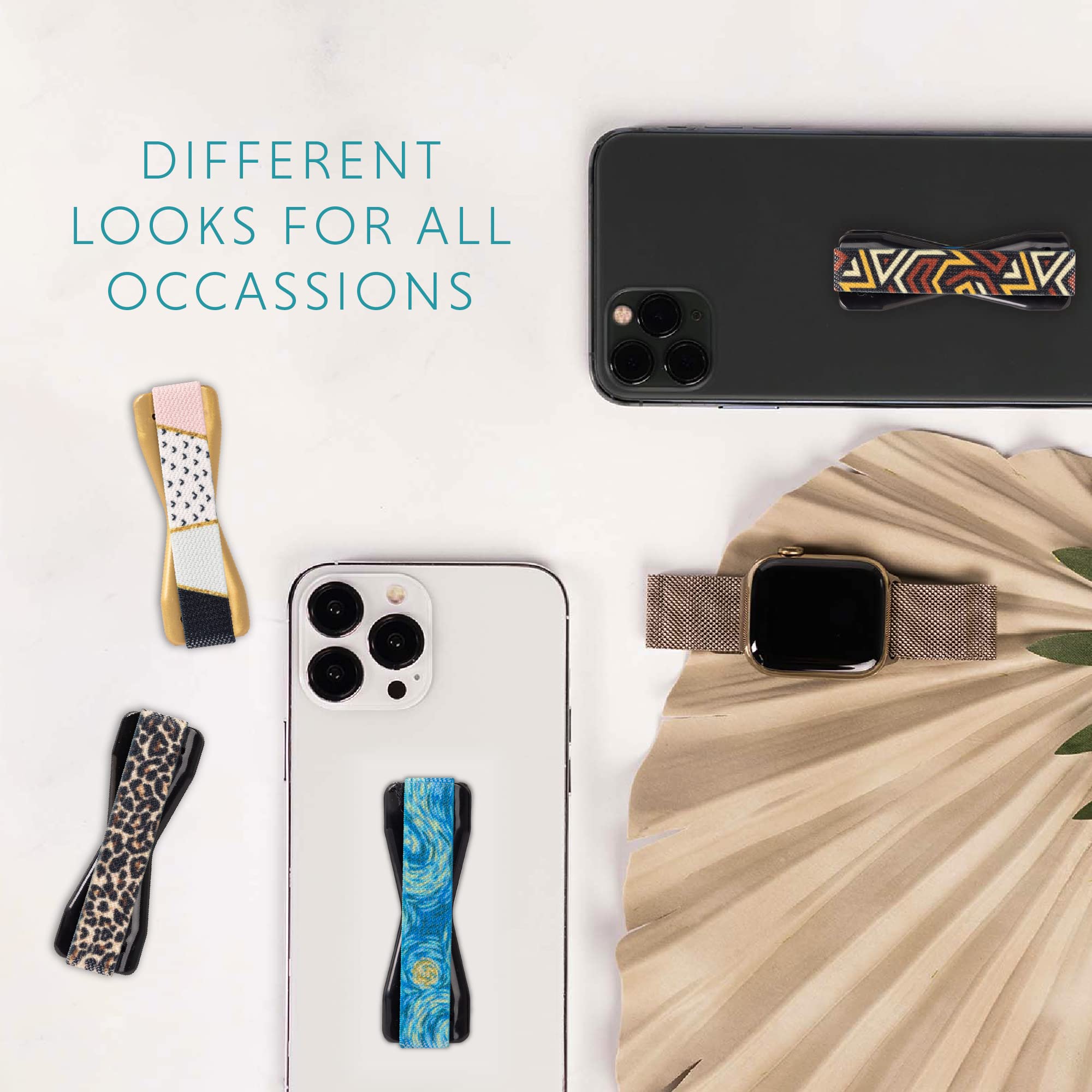 LOVEHANDLE Grip for Smartphone and Mini Tablet, Artisan Design Elastic Strap with Colored Base, 4 Piece Value Pack - Image 6