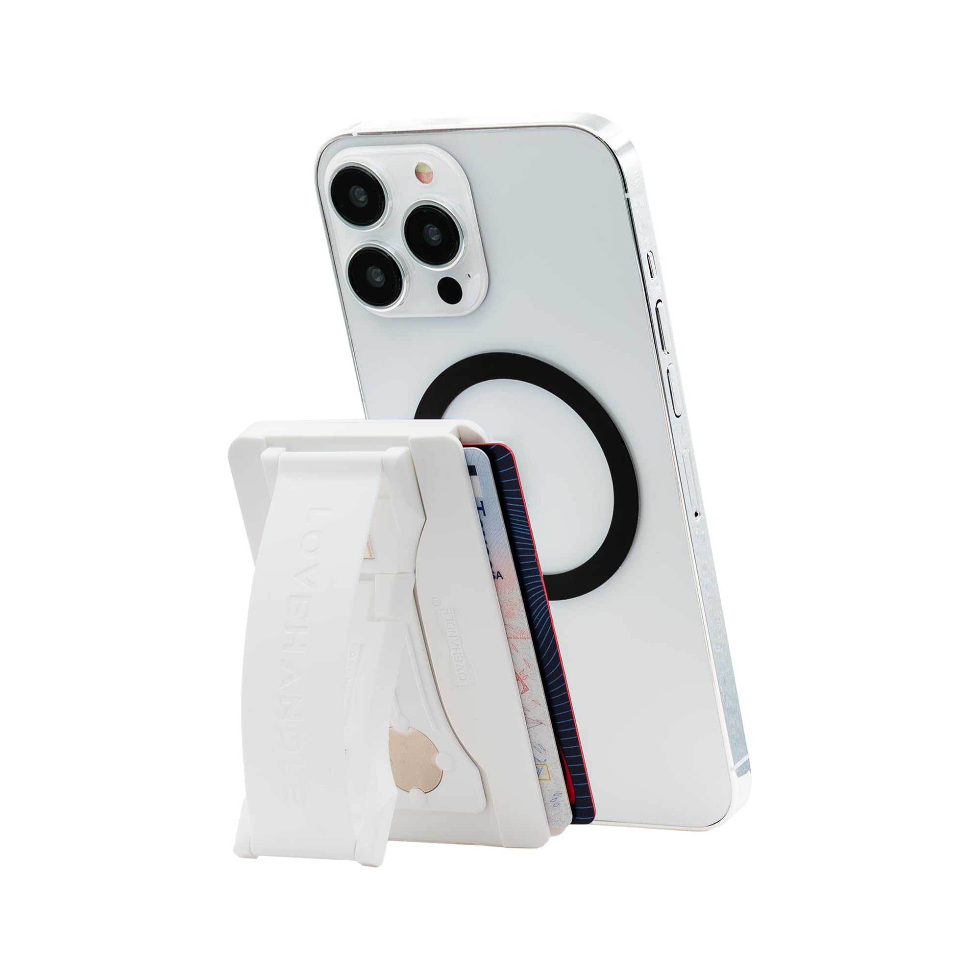 LOVEHANDLE Phone Wallet with Kickstand and Adapter Ring for MagSafe, Phone Card Holder, Wireless Charging Compatible, Wallet Compatible with MagSafe - White - Image 8