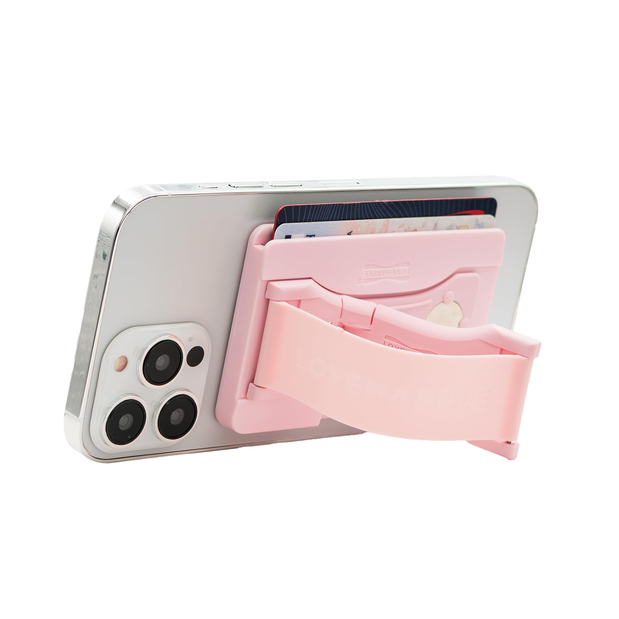LOVEHANDLE Phone Wallet with Kickstand and Adapter Ring for MagSafe, Phone Card Holder, Wireless Charging Compatible, Wallet Compatible with MagSafe - Light Pink - Image 7