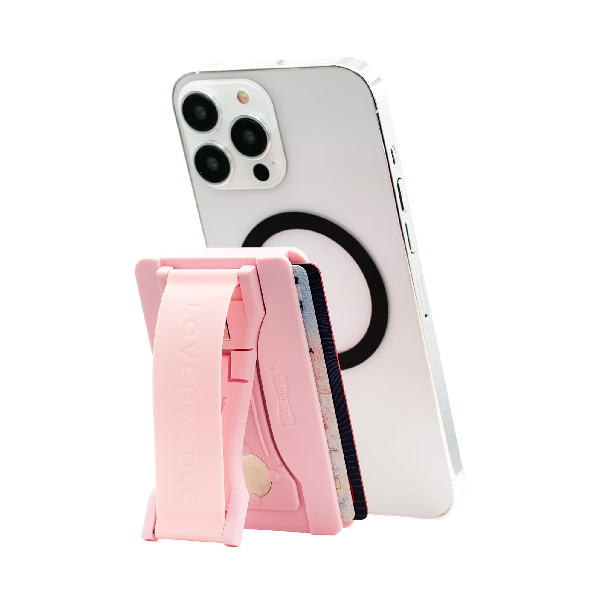 LOVEHANDLE Phone Wallet with Kickstand and Adapter Ring for MagSafe, Phone Card Holder, Wireless Charging Compatible, Wallet Compatible with MagSafe - Light Pink - Image 8