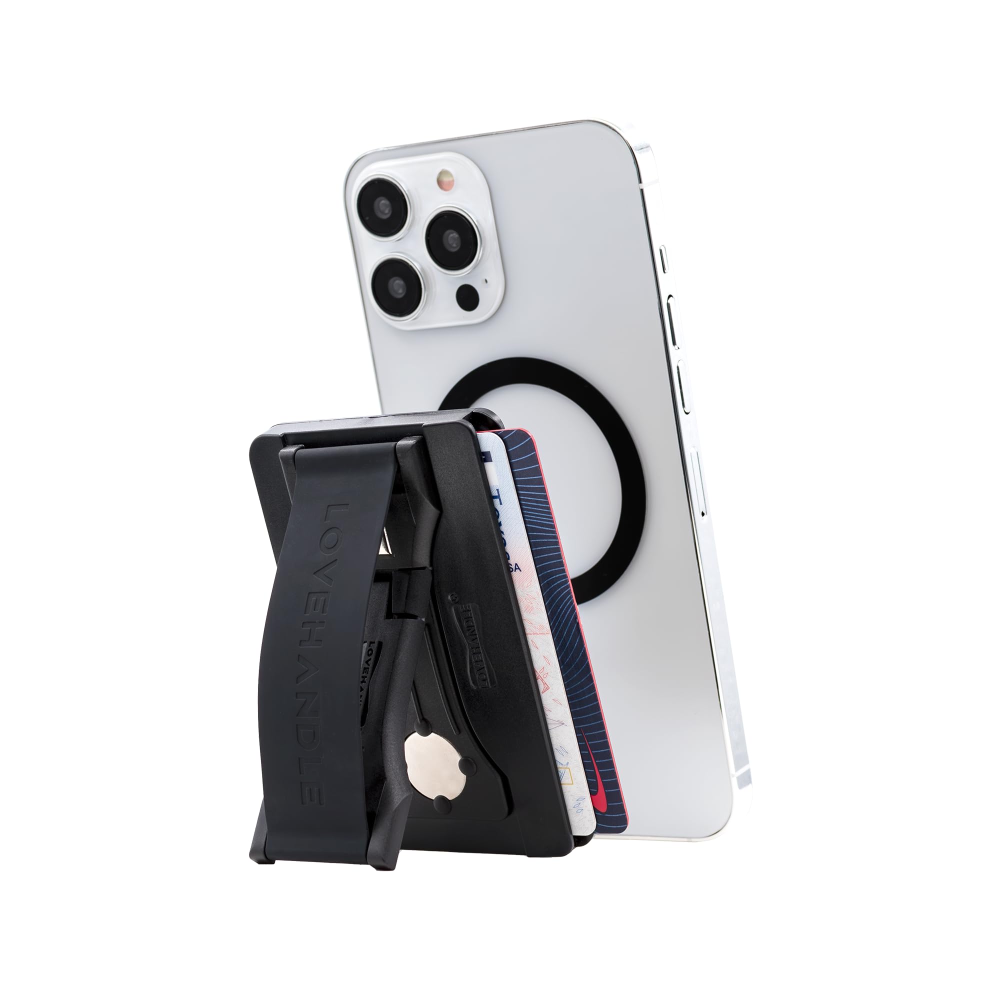 LOVEHANDLE Phone Wallet with Kickstand and Adapter Ring for MagSafe, Phone Card Holder, Wireless Charging Compatible, Wallet Compatible with MagSafe - Black on Black - Image 3