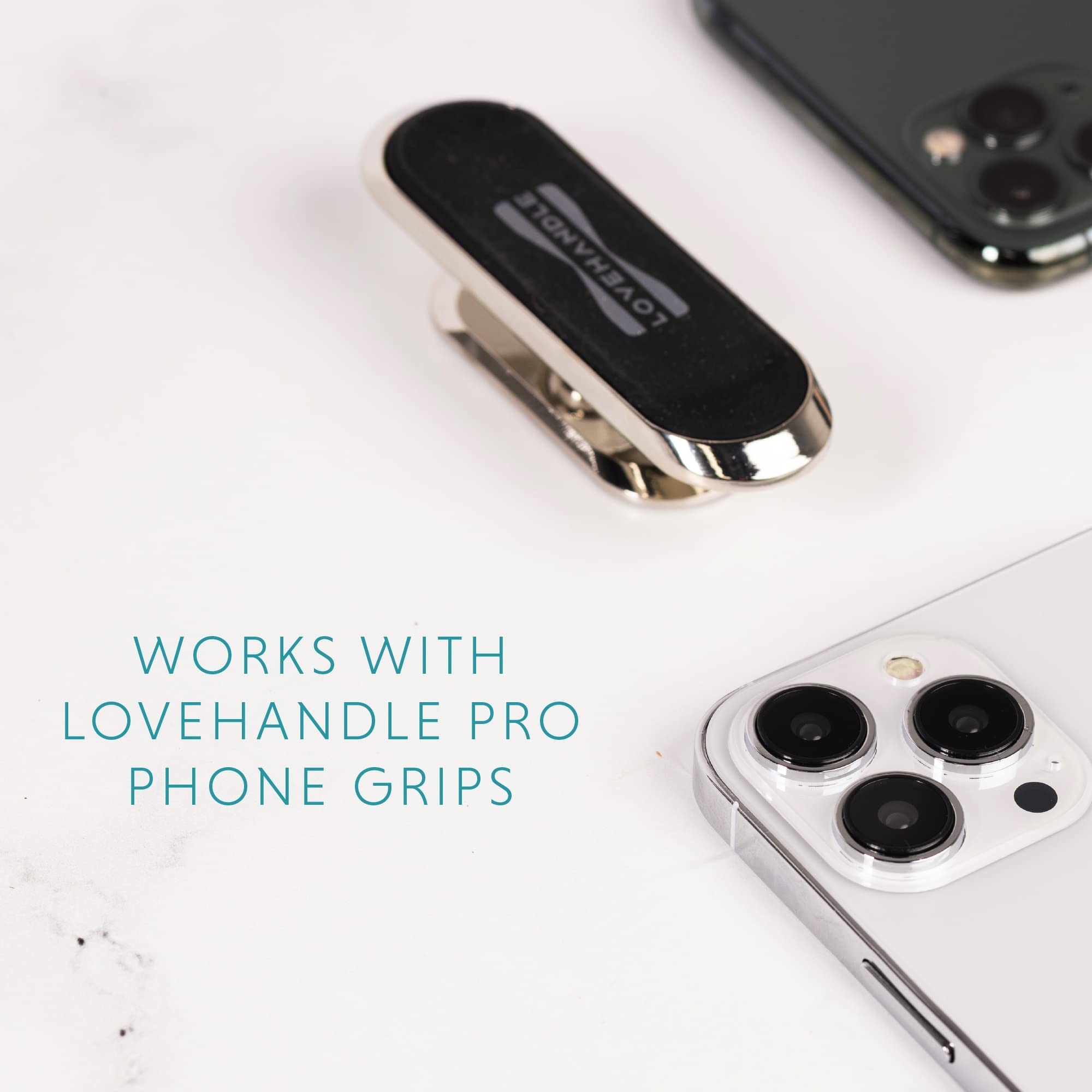 LOVEHANDLE PRO Premium Phone Grip - Phone Strap - Magnetic Phone Mount and Kickstand for Smartphone and Tablet - Black Glitter - PRO Mount - Image 7