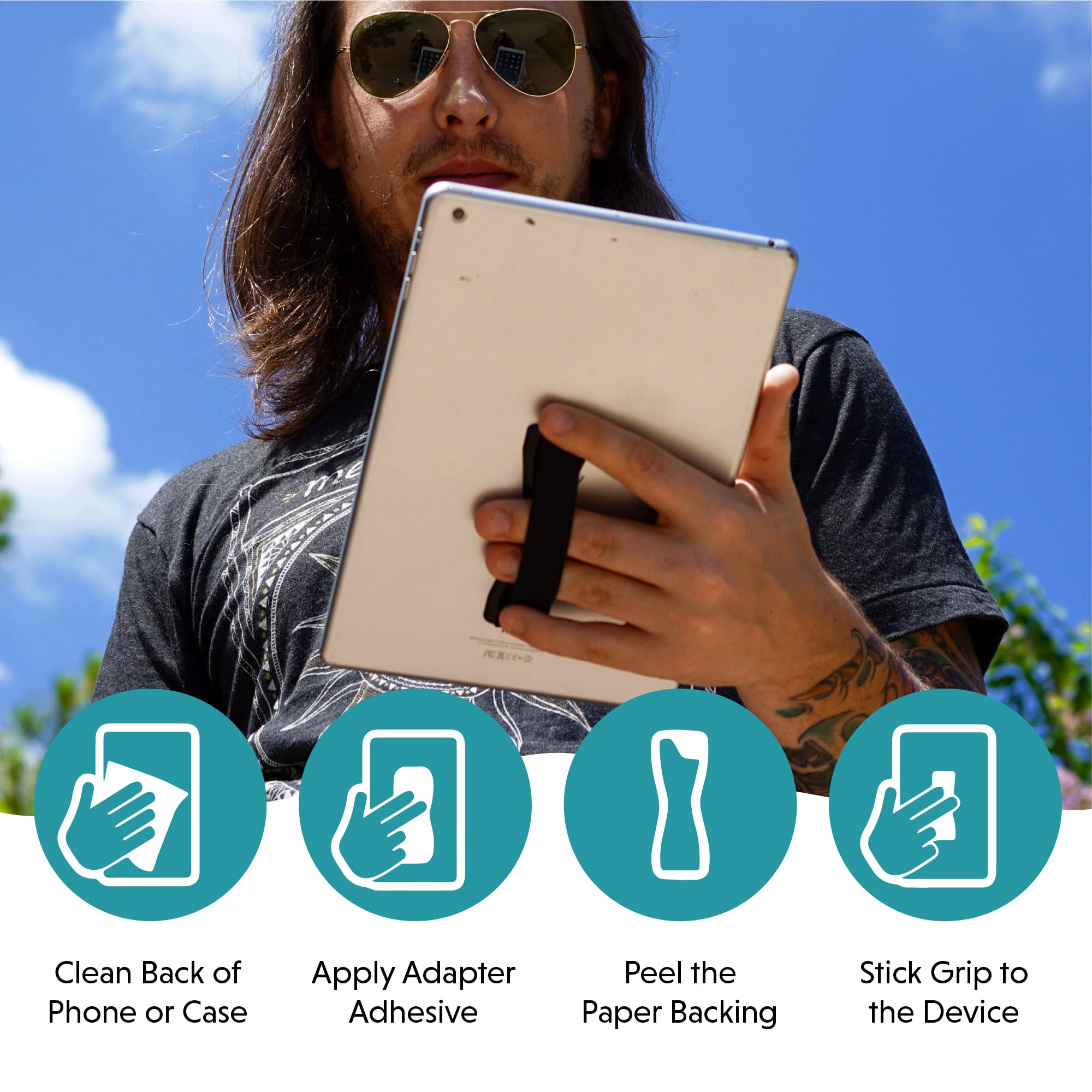 LOVEHANDLE Duo Elastic Strap for Smartphone and Tablet - Boho Design Black Base Grip + XL Grip - Image 5