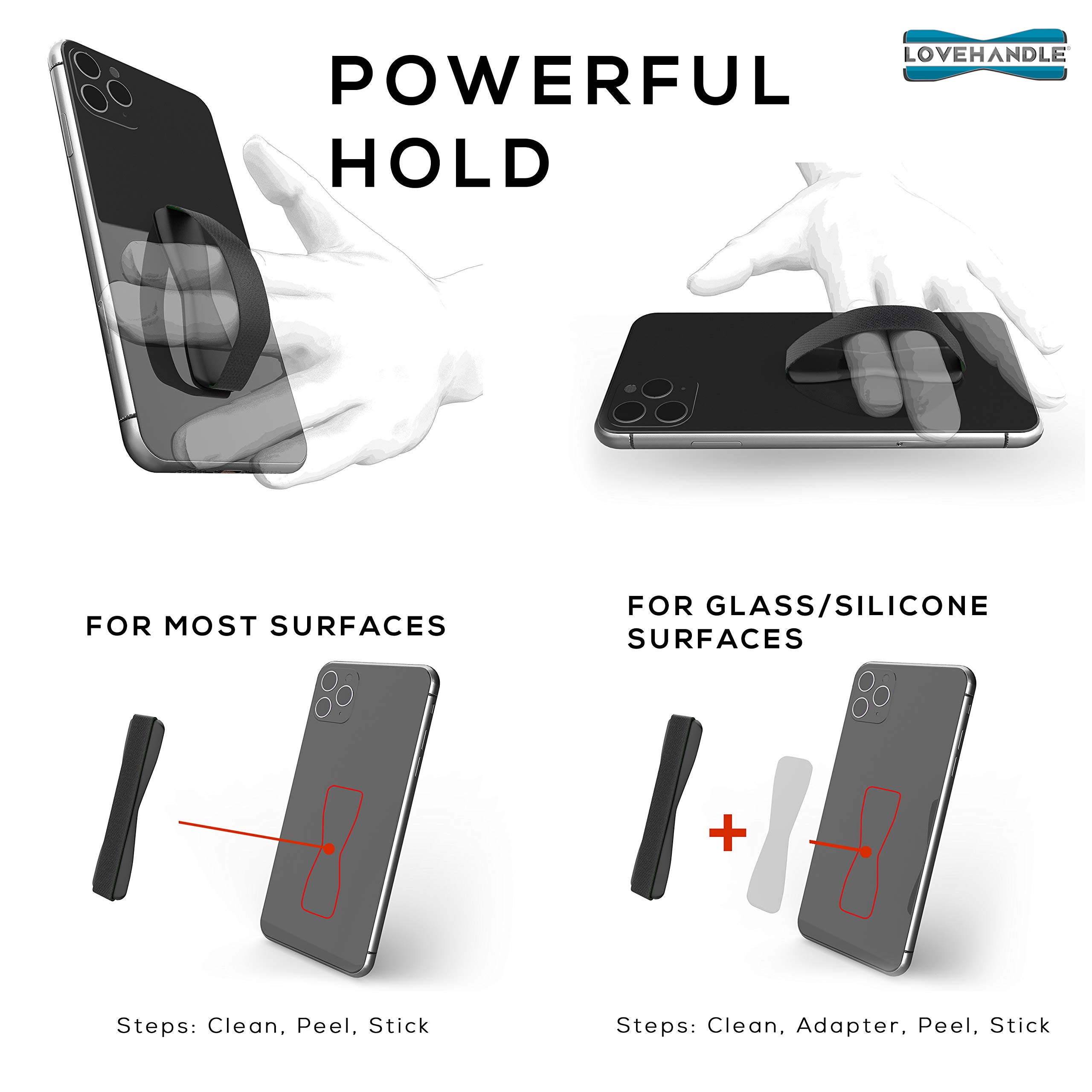 LOVEHANDLE Universal Phone Grip for Most Smartphones, Mini Tablets and Cases, Swirl Design Elastic Strap with Colored Base, 4 Piece Value Pack - Image 3