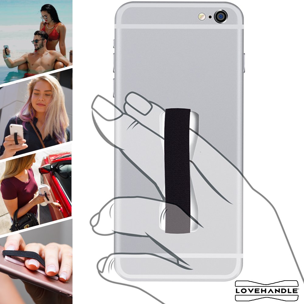 LOVEHANDLE Universal Phone Grip for Most Smartphones, Mini Tablets and Cases, Black Elastic Strap with White Base, LH-01White - Image 5