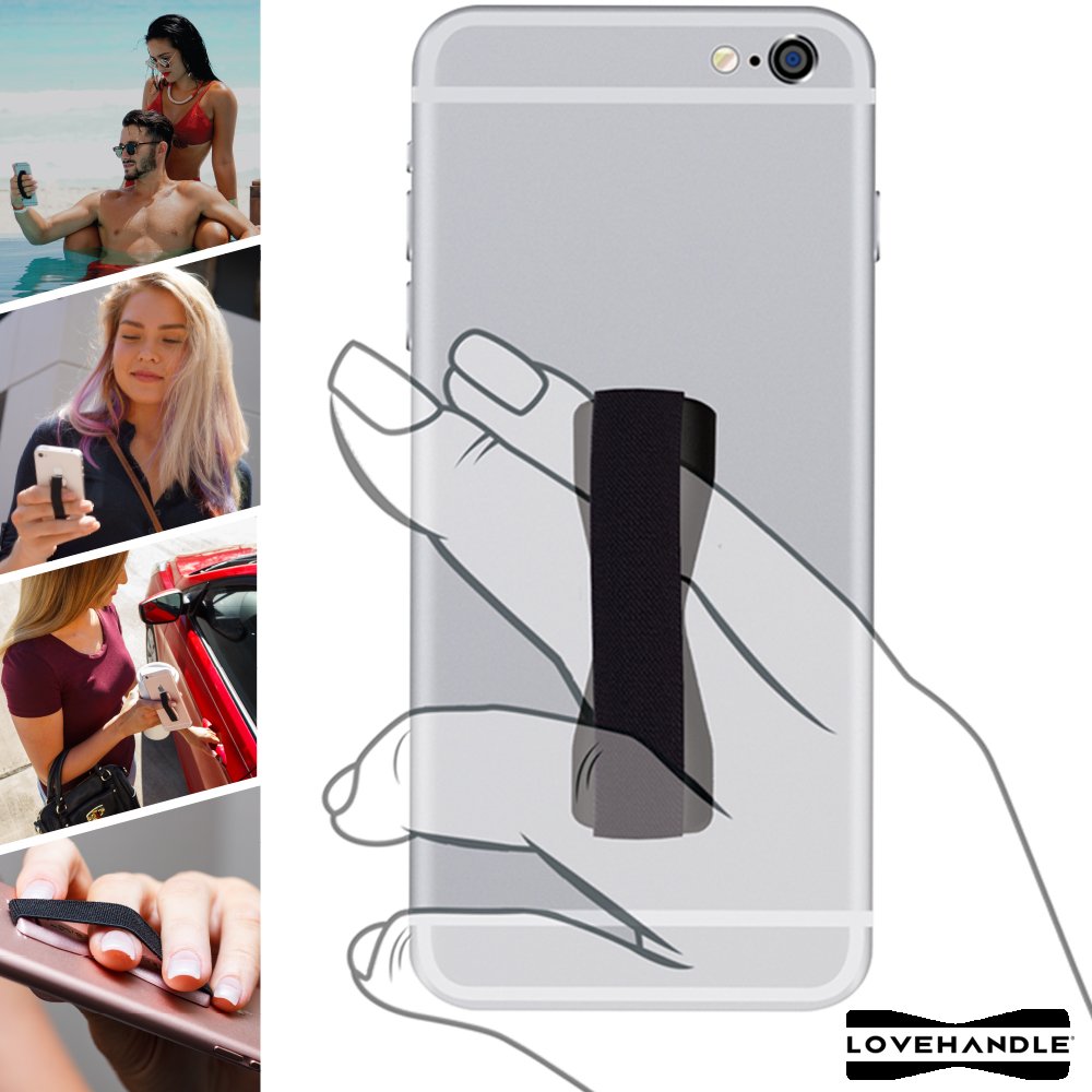 LoveHandle Duo Grip for Smartphone and Tablet - Black Elastic Strap wih Black Base Original Grip + XL Grip - Image 4