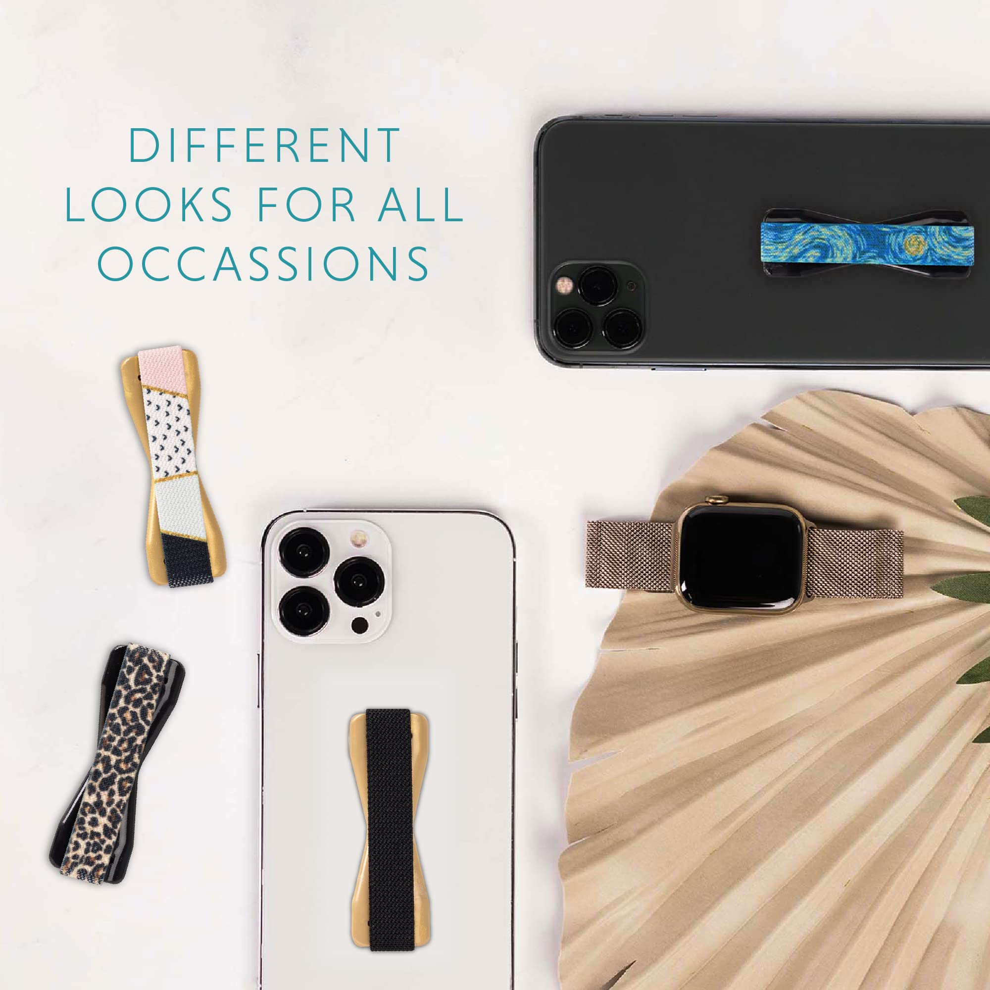 LOVEHANDLE Universal Phone Grip for Smartphones & Mini Tablets - Phone Holder for Hand - Wireless Charging Compatible - Made in The USA - Black Elastic Strap with Gold Base - Image 5