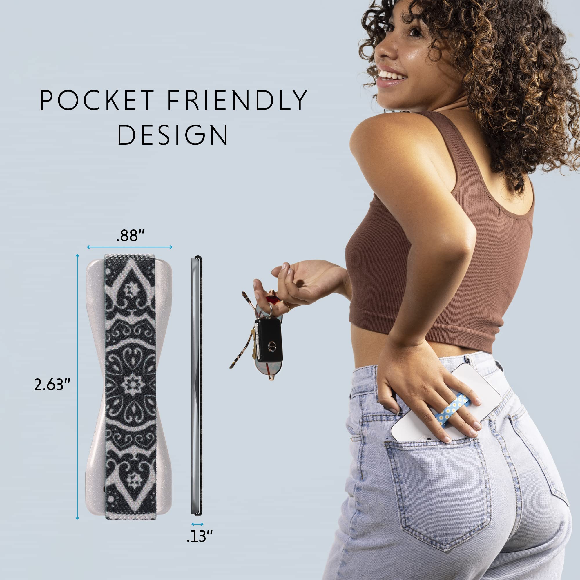 LOVEHANDLE Universal Phone Grip for Smartphones & Mini Tablets - Phone Holder for Hand - Wireless Charging Compatible - Made in The USA - Boho Silver - Image 3